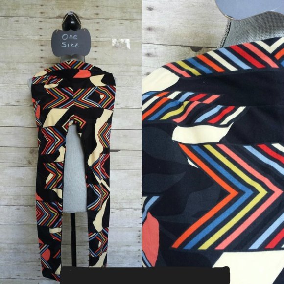 NWT OS One Size LuLaRoe Legging - Orange Red Blue Yellow Green Geometric Design - Picture 1 of 1